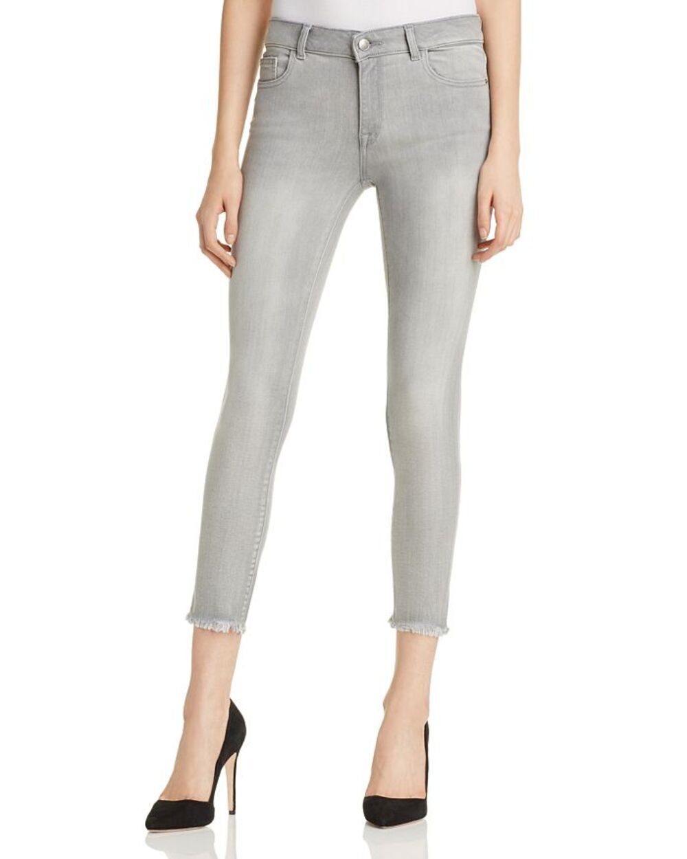 DL1961 Florence Instasculpt 25 Cropped Jeans in Legendary Grey Stretch Fray Hem